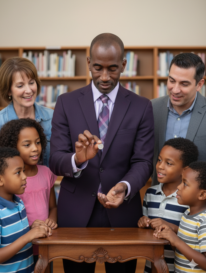 Children watching a close-up magic demonstration